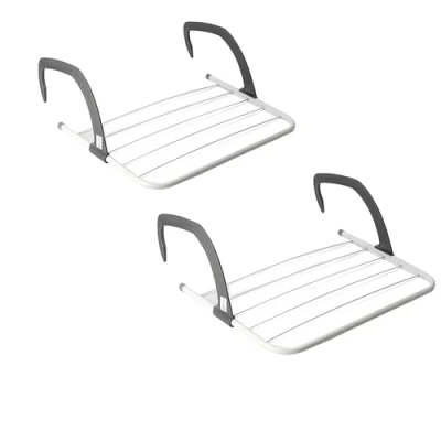 Image of KAV Foldable Indoor Cloth Airer Drying Radiator Bath Rack 5 Bars with Waterproof Adjustable Arms Space Saving Camping Easy To Install, Outdoor Towel Holder, Pack of 2