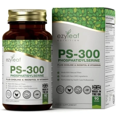 Image of Ezyleaf Phosphatidylserine PS 300 with Choline Bitartrate &amp; Myo Inositol 90 High Strength Capsules 300mg Serving Phosphatidyl Serine, Supplement Non GMO Gluten Free, UK ISO Certified