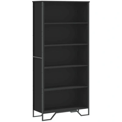 Image of vidaXL Black Engineered Wood Book Cabinet Office Bookcase Storage Bookshelf with 5 Shelves 80x31x169 cm Freestanding Shelf for Living Room/Bedroom/Study