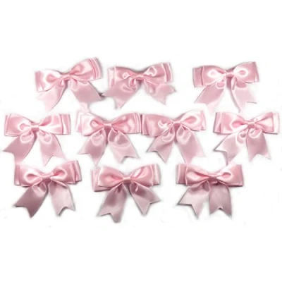 Image of Large Satin Ribbon Double Bows 8cm Wide Pack of 10 (Pale Pink)