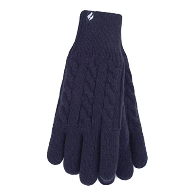Image of HEAT HOLDERS Ladies Cute Striped Fairisle Warm Knitted Fleece Lined Winter Thermal Gloves (S M, Navy)