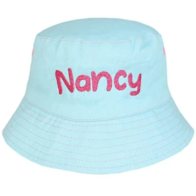 Image of TeddyTs Personalised Girl&#039;s Sparkly Name Bucket Style Summer Sun Hat (3 5 Years) (Turquoise)