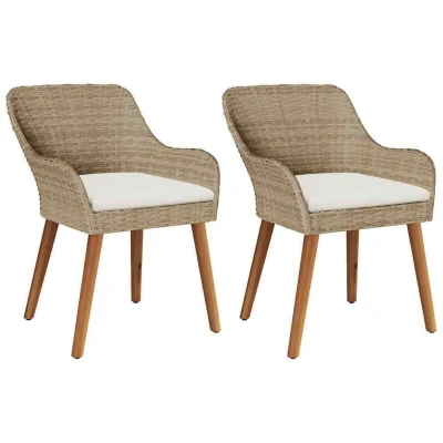 Image of vidaXL Garden Chairs with Cushions 2 pcs Beige Poly Rattan