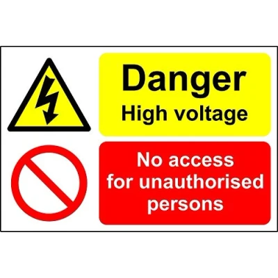 Image of Danger High Voltage No Access For Unauthorised Persons safety sign Self adhesive sticker 200mm x 150mm