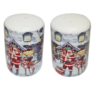 Image of Christmas Salt and Pepper Pots Gift Boxed Fine China Tableware (Santa Workshop 7665)