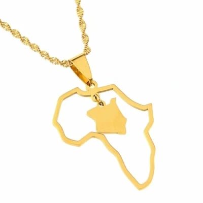Image of Everyiod Kenya Map Pendant, Kenyan Charm Necklaces Jewelry, Pendant Necklace Personalized Minimalist Dainty Hollow Vintage Jewelry For Women,Yellow,50Cm