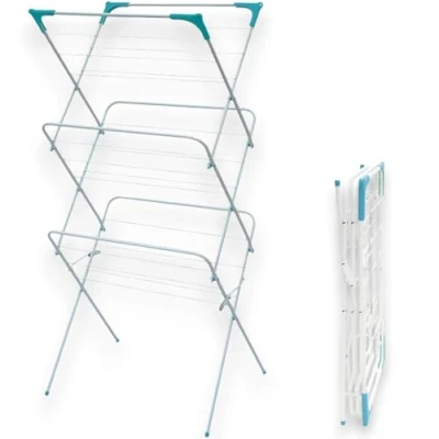Image of HomeVibe 3 Tier Clothes Airer Rack 15m Drying Space 15kg Capacity Foldable Indoor Outdoor Easy Storage