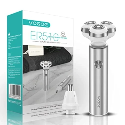 Image of VOGOE Shavers for Men Electric Razors Men, Cordless Face Shaver Rechargeable, Mens Rotary Shaving with Nose Trimmer, Wet Dry Use, Silver ER510