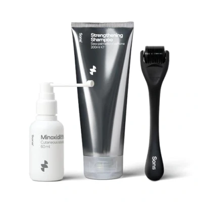 Image of Sons Minoxidil 5%, Strengthening Shampoo and Dermaroller Cutaneous Solution &amp; DHT Blocking Head Wash for Male Hair Loss Thinning Care Thick Strong Regrowth 1 Month Supply