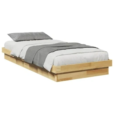 Image of vidaXL Solid Oak Wood Bed Frame 90x190 cm Modern Low Profile Single Base with Slatted Support for Bedroom