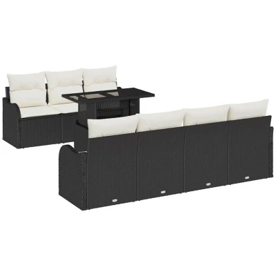 Image of vidaXL 8 Piece Garden Sofa Set with Cushions Black Poly Rattan