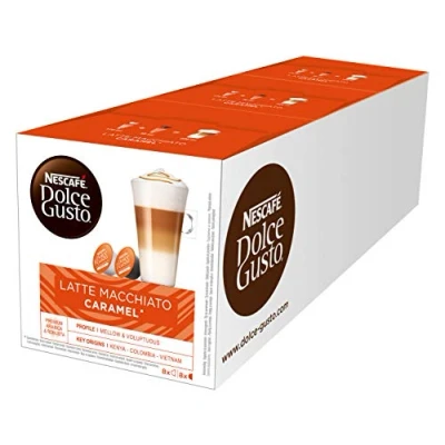 Image of NESCAFÉ DOLCE GUSTO Tassen Geschenkset, 3 Packungen mit Becher Caramel Latte Macchiato, Karamell, Kaffee, Kaffeekapsel, Kapseln