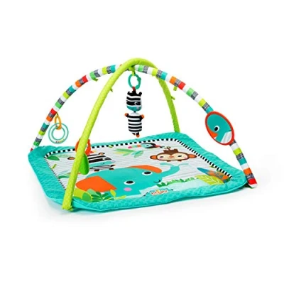 Image of Bright Starts Zig Zag Safari Activity Gym and Play Mat with Take Along Toys, Ages Newborn +