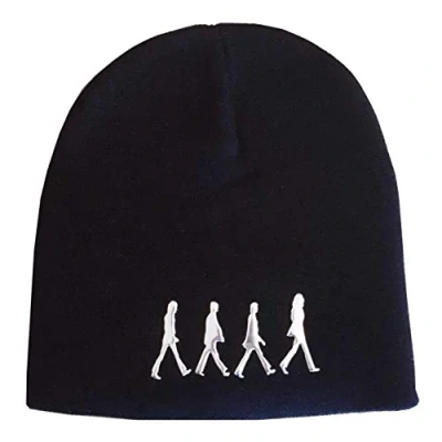 Image of The Beatles Abbey Road beanie with silver coloured print black