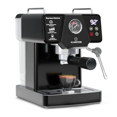 Image of KLARSTEIN Libeica Espresso Machine 19 Bar, 1350W, Stainless Steel, Milk Frother, 1.8L Water Tank, Touch Control, &amp; Coffee Powder Compatible
