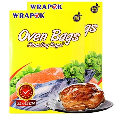 Image of WRAPOK Roasting Cooking Bags Oven Chicken Bag for Meat Poultry Fish Seafood Vegetable, Medium 10 (14 x 17 Inch)