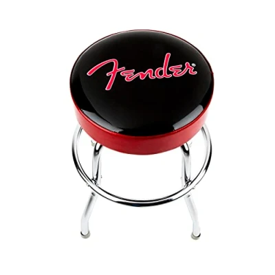 Image of Fender Barstool, Perfect for Guitar Players and Fans, Red Sparkle Logo Foam Padded, 24&quot;, Black