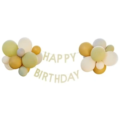 Image of Ginger Ray &#039;Let&#039;s Go Wild&#039; Happy Birthday Letter Bunting with Latex Balloons 24 Balloons, Multi