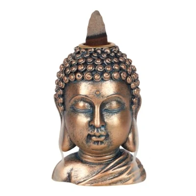 Image of Bronze Resin Buddha Head Backflow Burner 9cm x 6cm (1 Pc.) Unique &amp; Eye Catching Design Enhance Relaxation Meditation Ideal for Artistic Home Decor