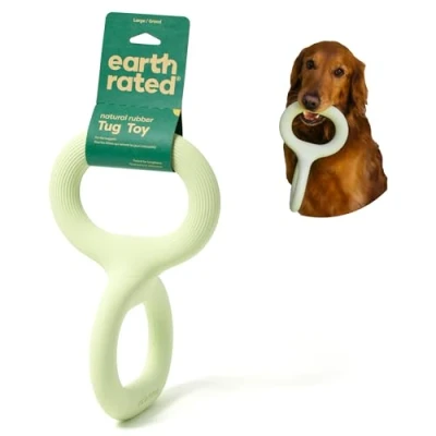 Image of Earth Rated Tug of War Dog Toy, Interactive Pull Toy for Adult and Puppy Dogs, Ergonomic Grip, Natural Rubber, Large, Green