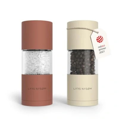 Image of LARS NYSØM Salt and Pepper Grinder Set I Mills with Adjustable Ceramic 2 Pieces Manual Design Spice (Red/Beige)
