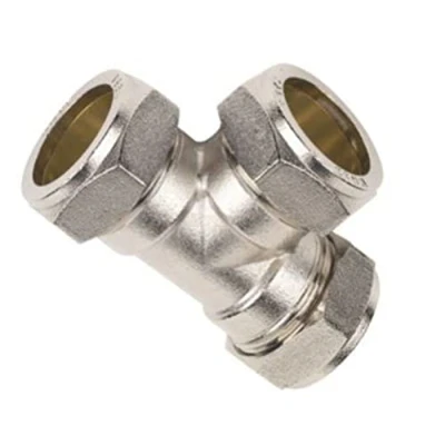 Image of Merriway BH03153 Compression Fitting Brass Equal Tee Connector, 15mm Chrome Plated