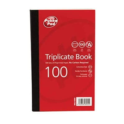 Image of Pukka Pads 216x130mm Plain Ruled Triplicate Book (Pack of 5), Red