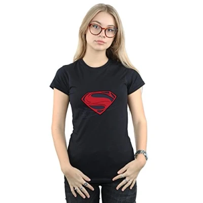 Image of DC Comics Women&#039;s Justice League Movie Superman Logo T Shirt Large Black