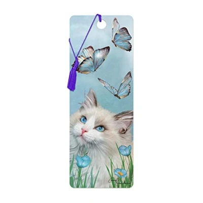Image of 3D LiveLife Bookmark Ragdoll &amp; Butterflies from Deluxebase. A Cat with lenticular Artwork Licensed Renowned Artist Carol Cavalaris