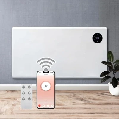 Image of Purus 1500W White WIFI Smart App Control, Electric Radiator Heaters for Home, Bathroom Safe Heater Setback Timer Lot 20 &amp; Thermostat Wall Mounted or Floor Standing with Controller