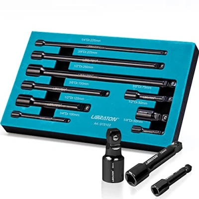 Image of Libraton 9PCs Extension Bar Set, 1/4&quot;, 3/8&quot; and 1/2&quot; Drive Socket Extension, Cr V with EVA Storage Tray