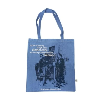 Image of Half Moon Bay I Must Go Back To Business Sherlock Holmes Blue 16.5 x 15 Inch 100% Recycled Cotton Reusable Grocery Shopping Bag, Blue,