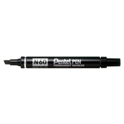 Image of Pentel N60 Permanent Marker Chisel Tip with Aluminium Barrel Waterproof Ink Black
