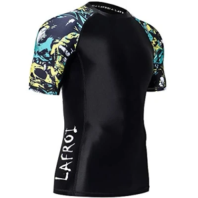 Image of LAFROI Men&#039;s Short Sleeve UPF 50+ Baselayer Skins Compression Rash Guard (Fierce, LG)