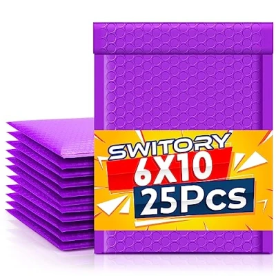 Image of Switory 25Pcs Poly Bubble Mailers A5 Padded Envelopes Bulk Lined Wrap Polymailer Bags for Shipping Packaging Mailing Self Seal Purple 15.2cmx22.9cm
