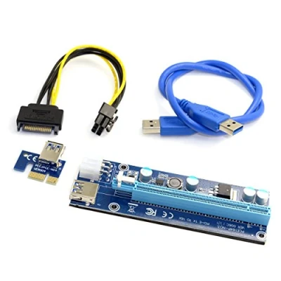 Image of Cablecc PCI E 1x to 16x Mining Machine Enhanced Extender Riser Adapter with USB 3.0 &amp; SATA Power Cable