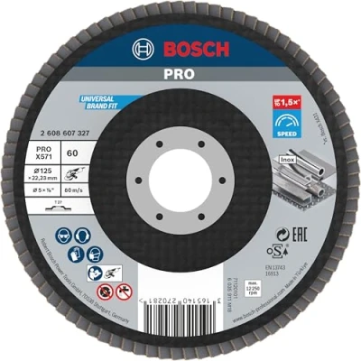Image of Bosch 2608607327 Straight K60 Flap Disc for Metal, 0 V, Black/Brown, 125 mm