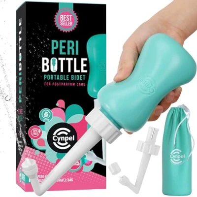 Image of Cynpel Portable Bidet for Postpartum 350ml Peri Bottle Women Upside Down Perineal Squirt Cleansing Post Birth Travel Wash Pump Blue