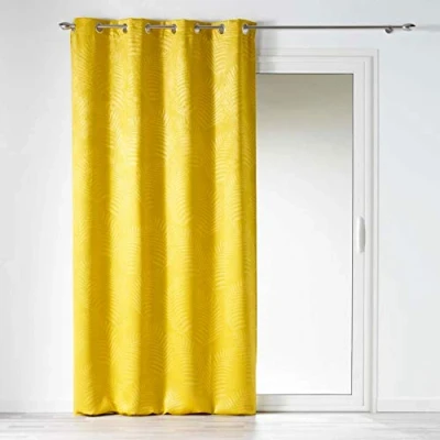 Image of Douceur d&#039;Intérieur Blackout Curtain with Eyelets Tropical Velvet, yellow, 140 x 240 CM