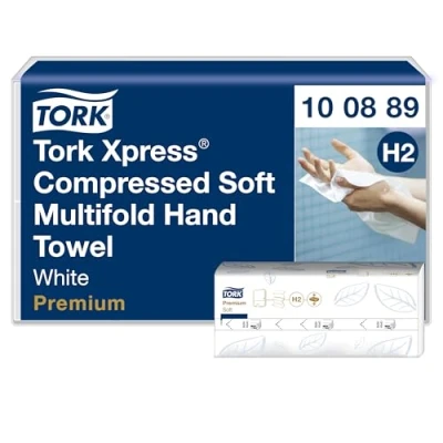 Image of Tork Xpress komprimierte weiche Multifold Papierhandtücher Weiß H2, Premium, 2‑lagig, Z‑Falz, saugfähig, 12 x 225 Tücher, 100889