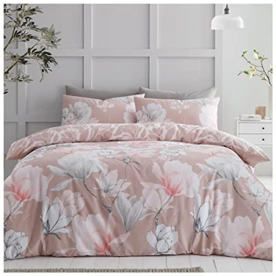 Image of GC GAVENO CAVAILIA Super Soft Botanical Quilt Cover Bed Set, Easycare Floral Bedding Blossom Double Duvet Set With Matching Pillowcases, Blush Pink