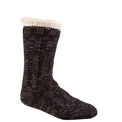 Image of Mens Pierre Roche Chunky Knitted Soft Fleece Lined Slipper Socks 40B445 1 Pair Black