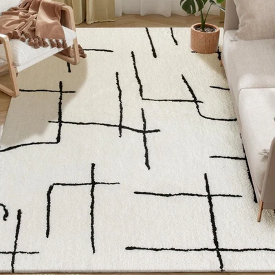 Image of HOMCOM Fluffy Area Rug 120 x 170 cm, High Pile Modern Plush Rug, Soft Shaggy Floor Carpet for Living Room, Bedroom, Cream