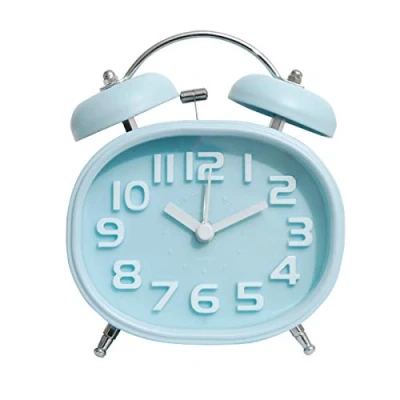 Image of JZK Retro quartz twin bell alarm clock non ticking silent sweep with backlight, battery operated loud for heavy sleepers, vintage bedside home bedroom office travel, blue