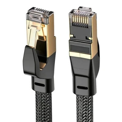 Image of ULTRICS Cat 8 Ethernet Cable 5M, High Speed 40Gbps 2000MHz Braided Flat Internet Cable, RJ45 STP Shielded LAN CAT8 Network Compatible with PC Laptop PS5, Xbox, Modem, Router, Switch, TV