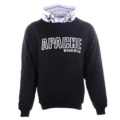 Image of Apache Workwear Hoodie Black/Gey Size X Large Fleece Hooded Sweatshirt Front Pocket Durable Elbow Patches 5 Thread Stitching