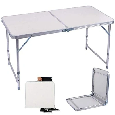 Image of EFAN Folding Camping Table 4ft Heavy Duty Portable with Carry Handle, Foldable Picnic Adjustable Height 55 70cm, For Indoor Outdoor Garden Kitchen Party Barbecue, White (120x60)