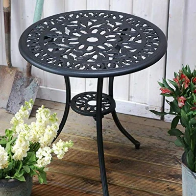 Image of Lazy Susan Tulipe Round Garden Table, Elegant, Weatherproof Cast Aluminium Patio Table in Antique Bronze
