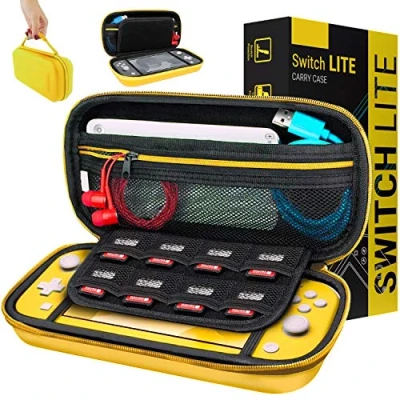Image of Carry Case for Nintendo Switch Lite (2019 Model) Protective Hard shell Portable Travel with storage Accessories &amp; Game Cartridges (Yellow)