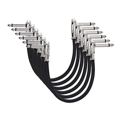 Image of Amazon Basics Guitar Patch Auxiliary Cable for Effect Pedals, Microphones, Mixing Consoles, Amplifiers &amp; Others, 1/4 Inches Right Angle Plugs, Blocks Interferences, Pack of 6, 15 cm (6 Inch), Black